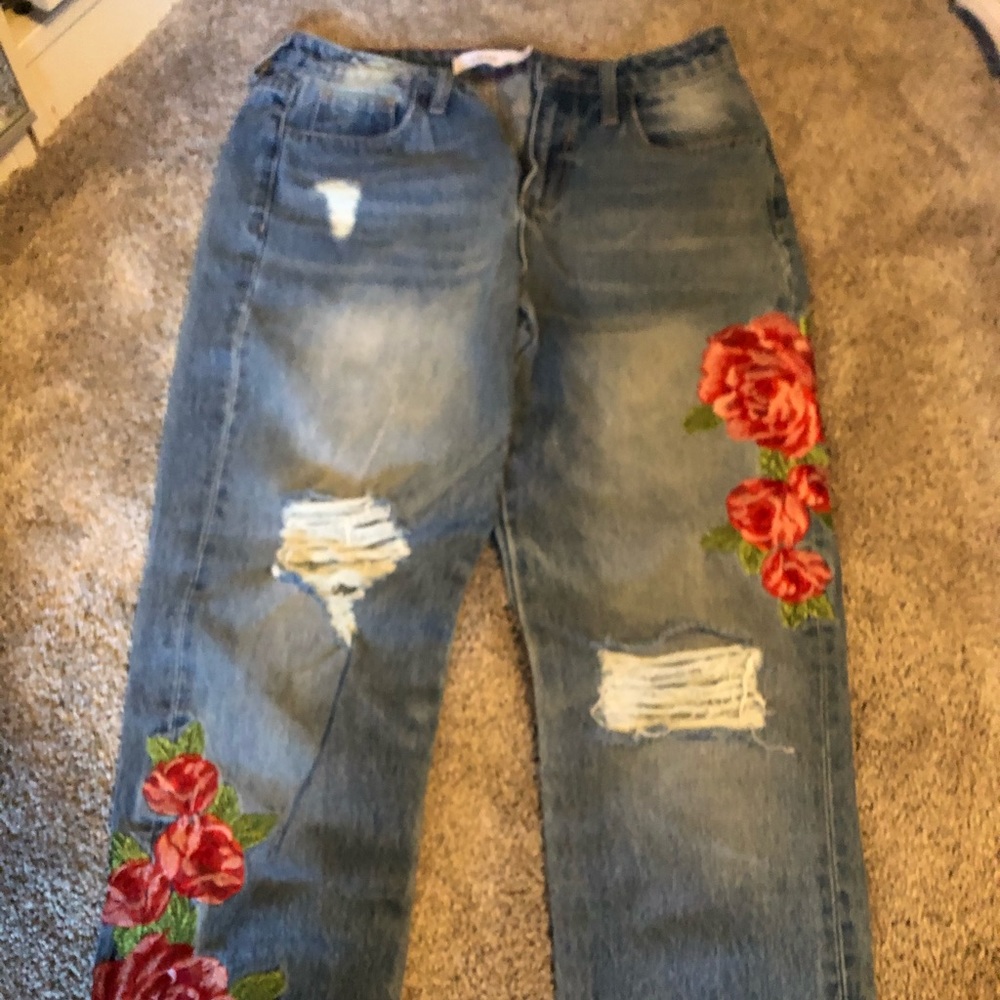Flower Embroidered Jeans